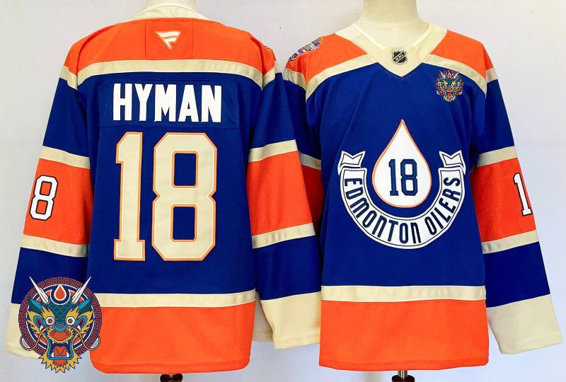 Men Edmonton Oilers #18 Hyman Blue Fanatics 2025 NHL Jersey style 8